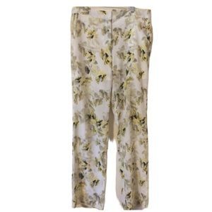 DKNY size 10 white wide leg yellow floral print semi sheer dress pants